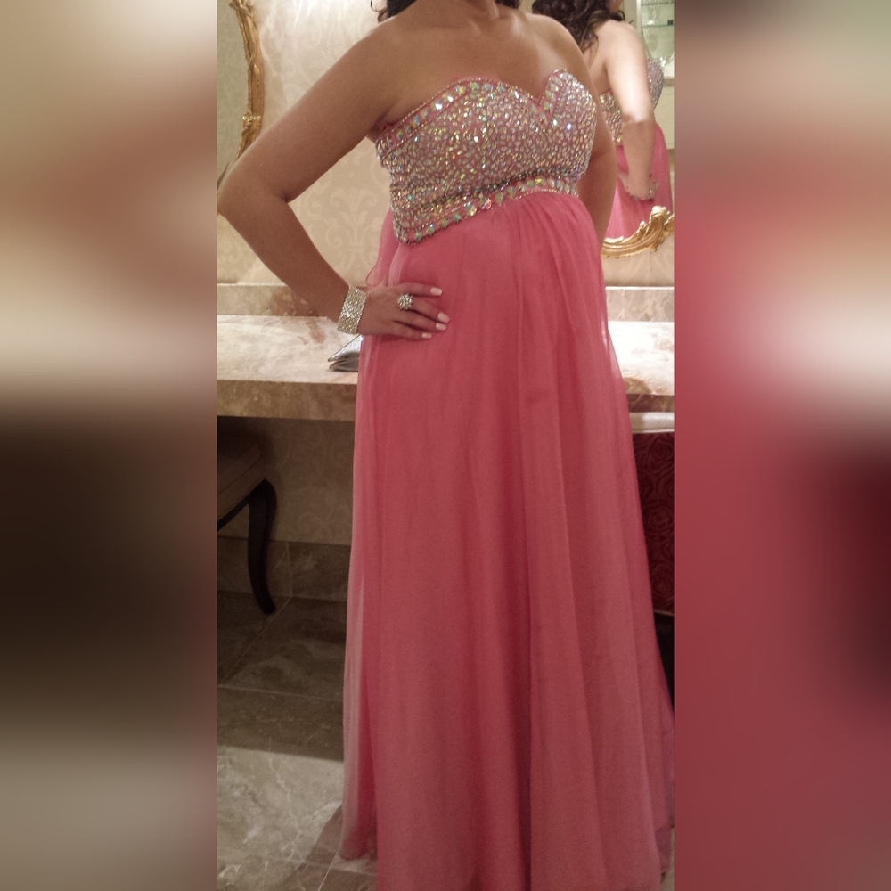 Strapless Pink Rhinestone Gown